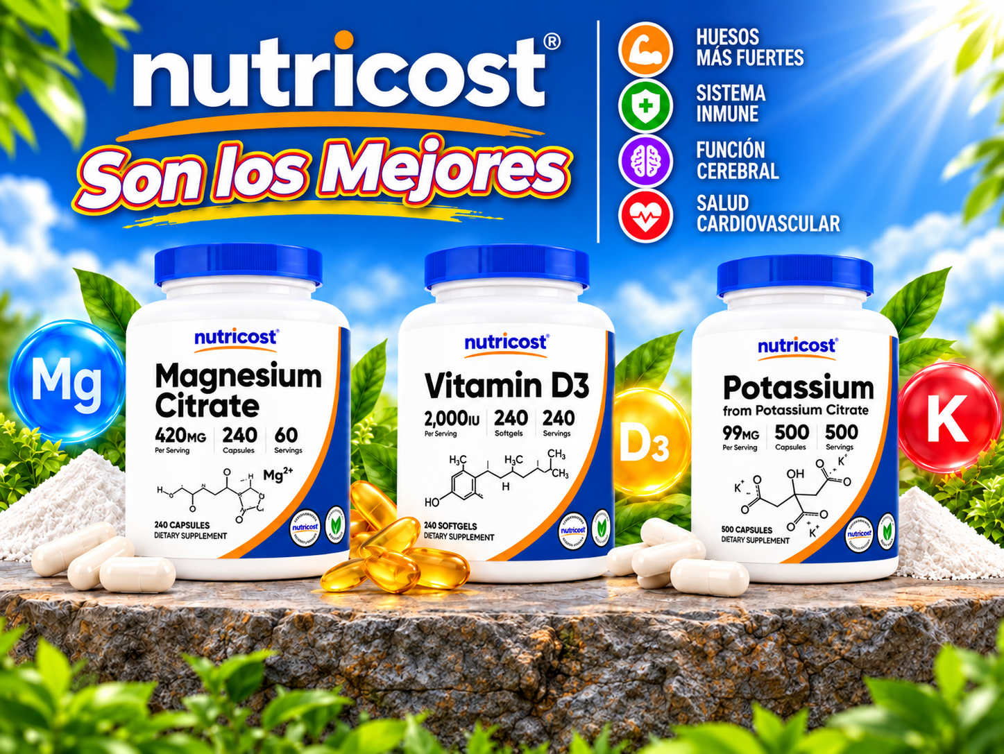 3-Pack (Citrato de Magnesio + Vitamina D3 + Citrato de Potasio)